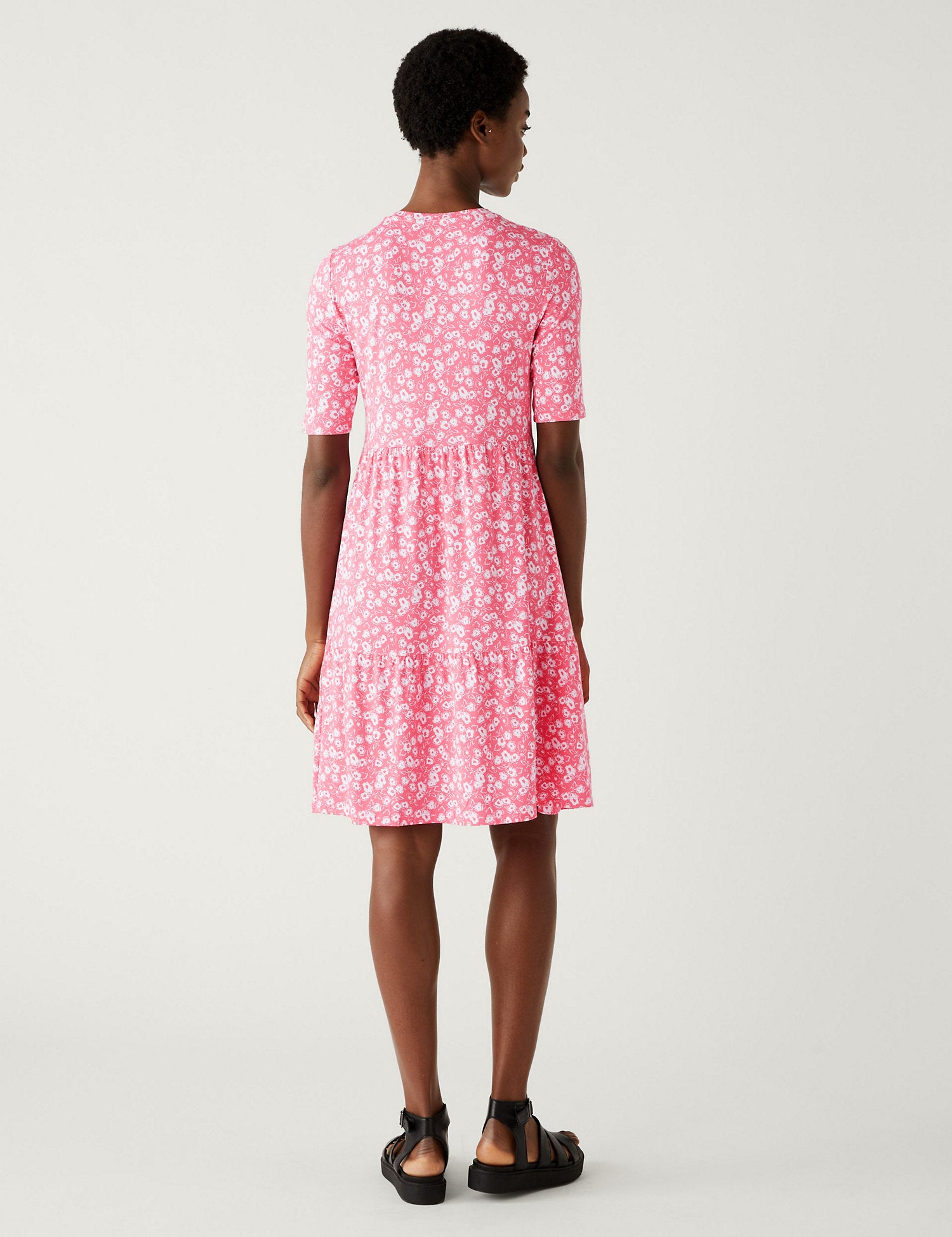 Jersey Printed Knee Length Tiered Dress