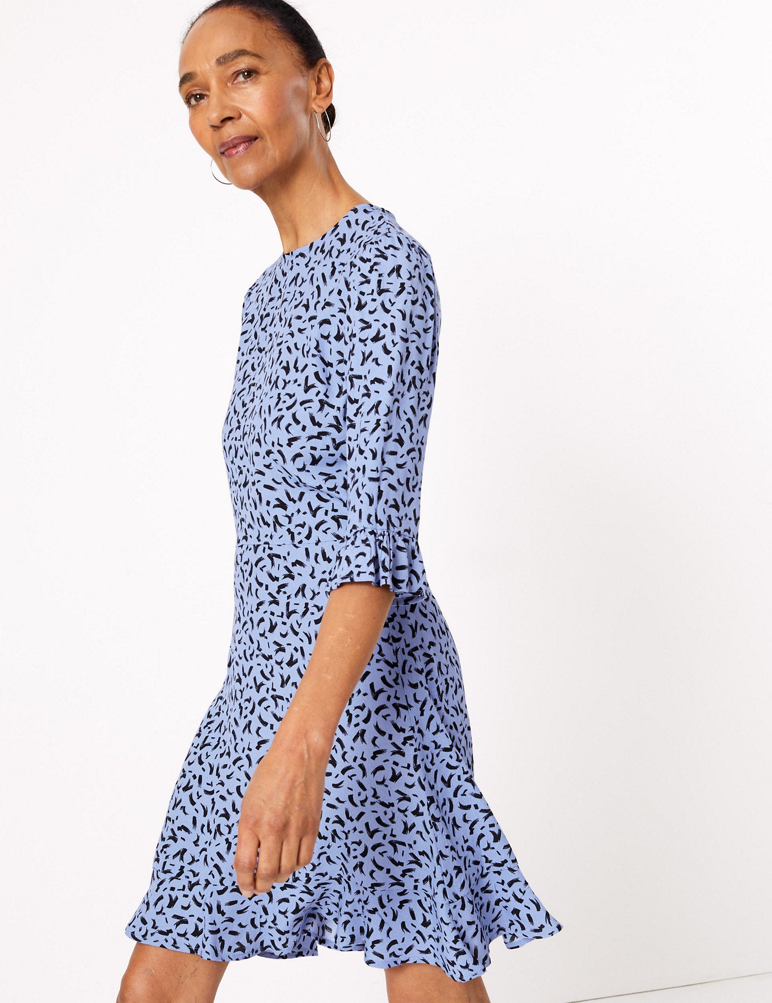 Printed Ruffle Mini Fit & Flare Dress