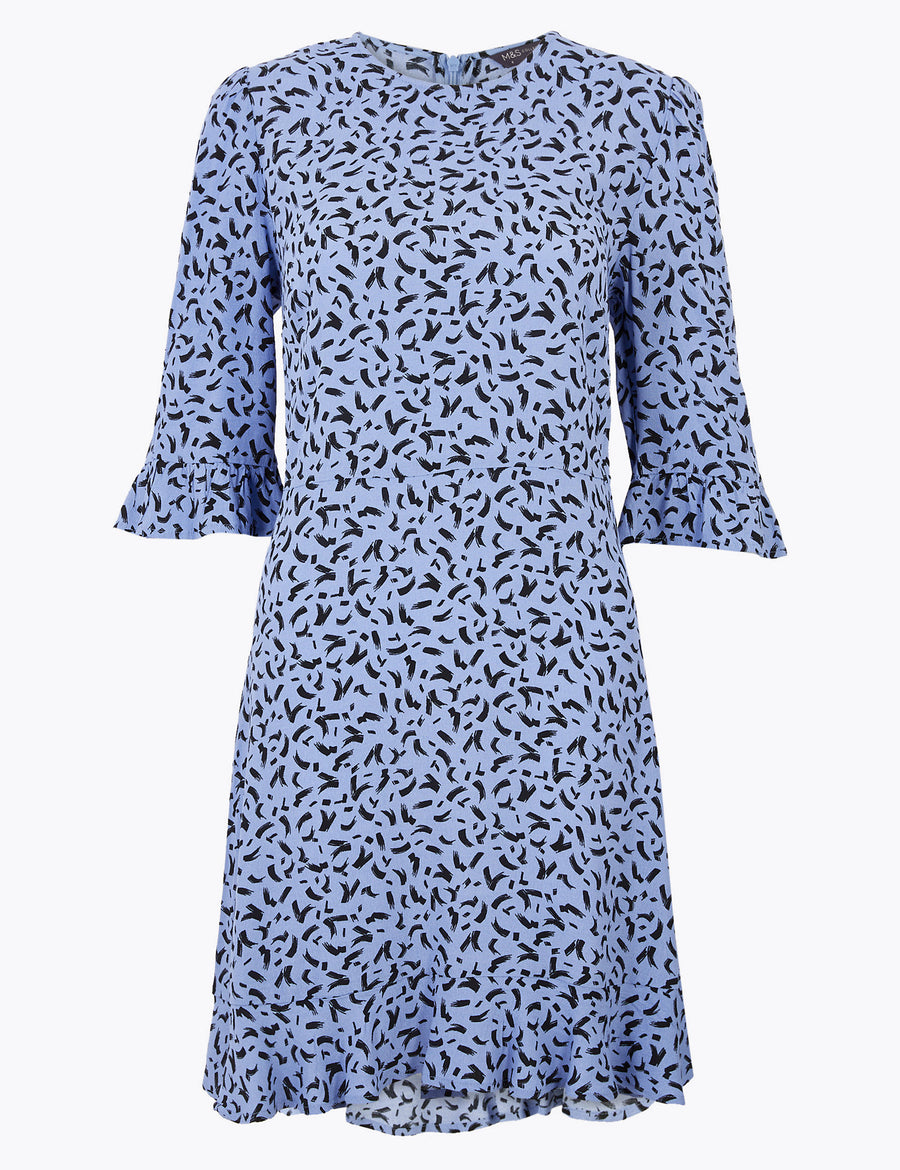 Printed Ruffle Mini Fit & Flare Dress