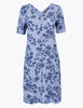 Linen Blend Floral Print Shift Dress