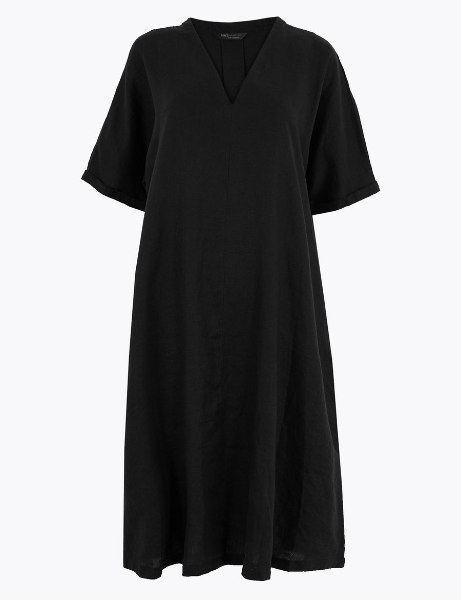 Pure Linen V-Neck Shift Dress