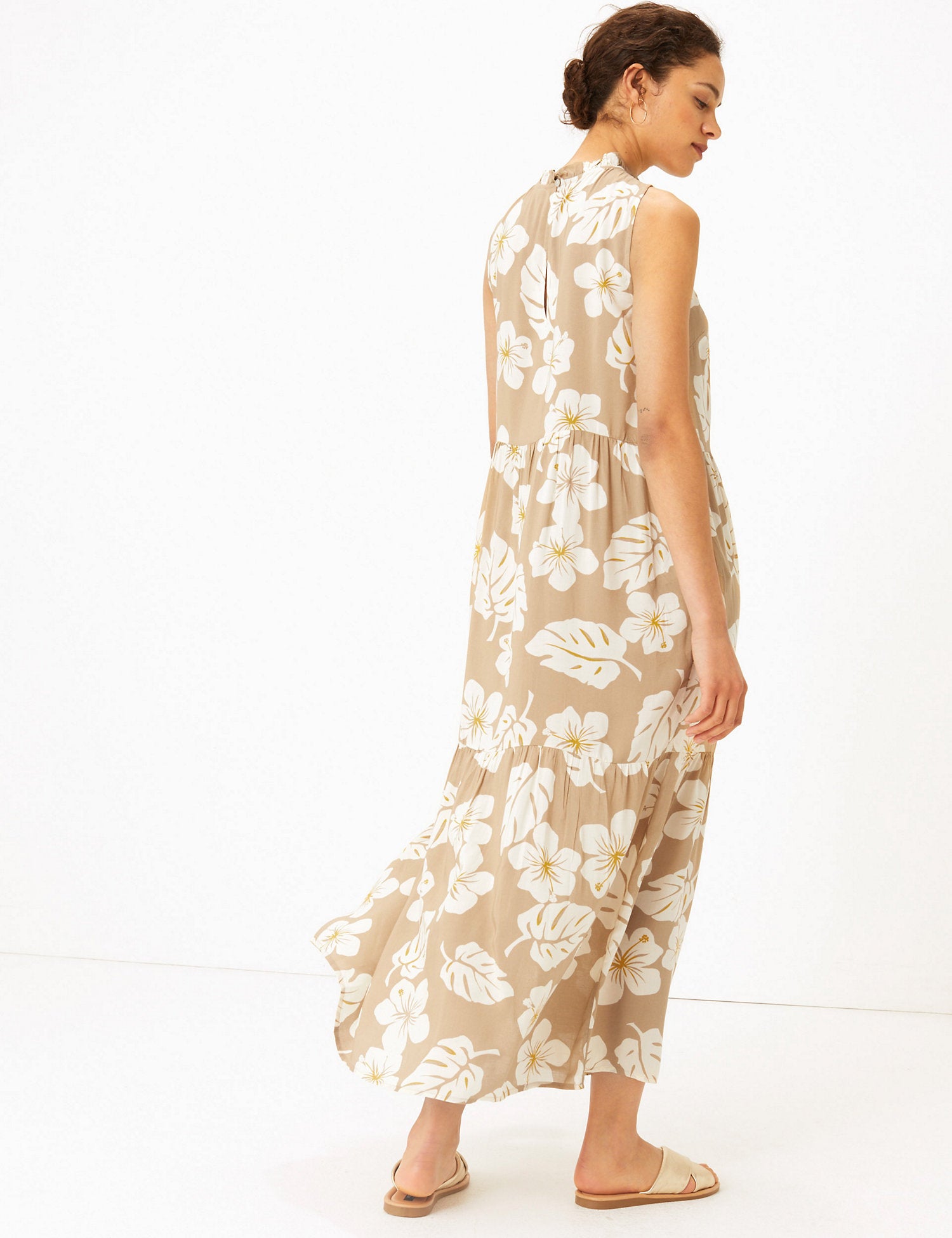 Floral High Neck Midi Relaxed Dress