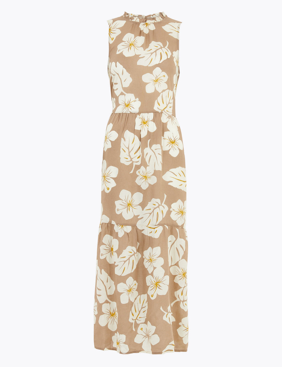 Floral High Neck Midi Relaxed Dress