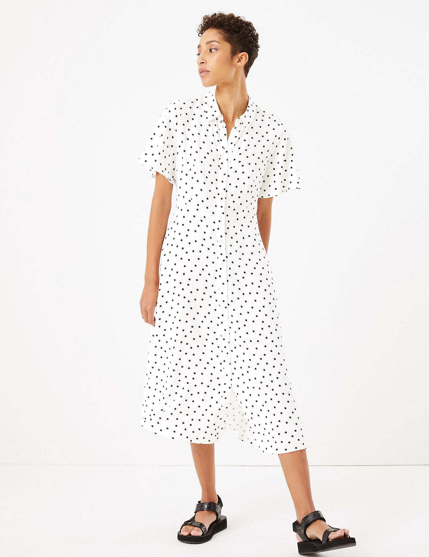 Polka Dot Midi Shirt Dress