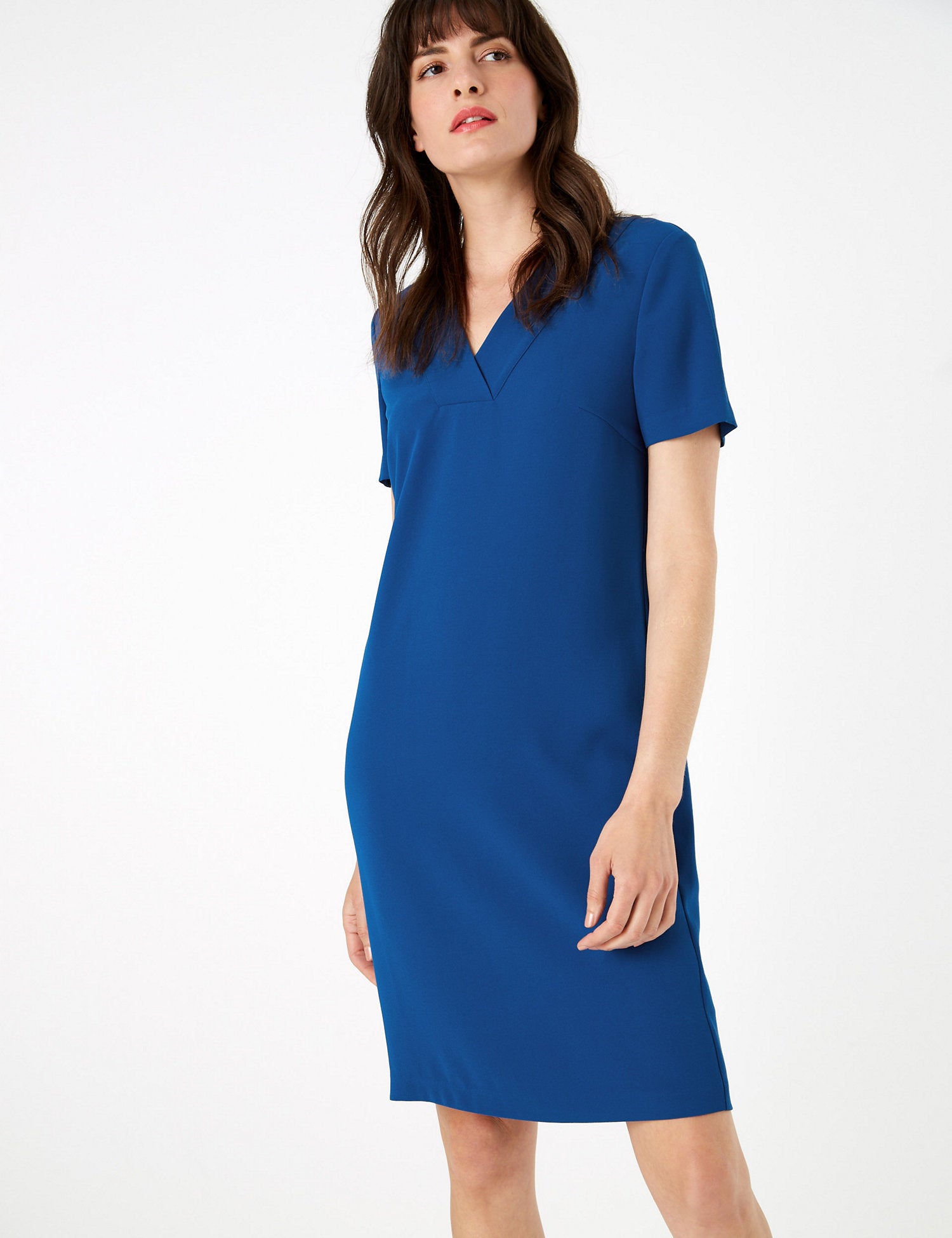 Crepe V-Neck Knee Length Shift Dress