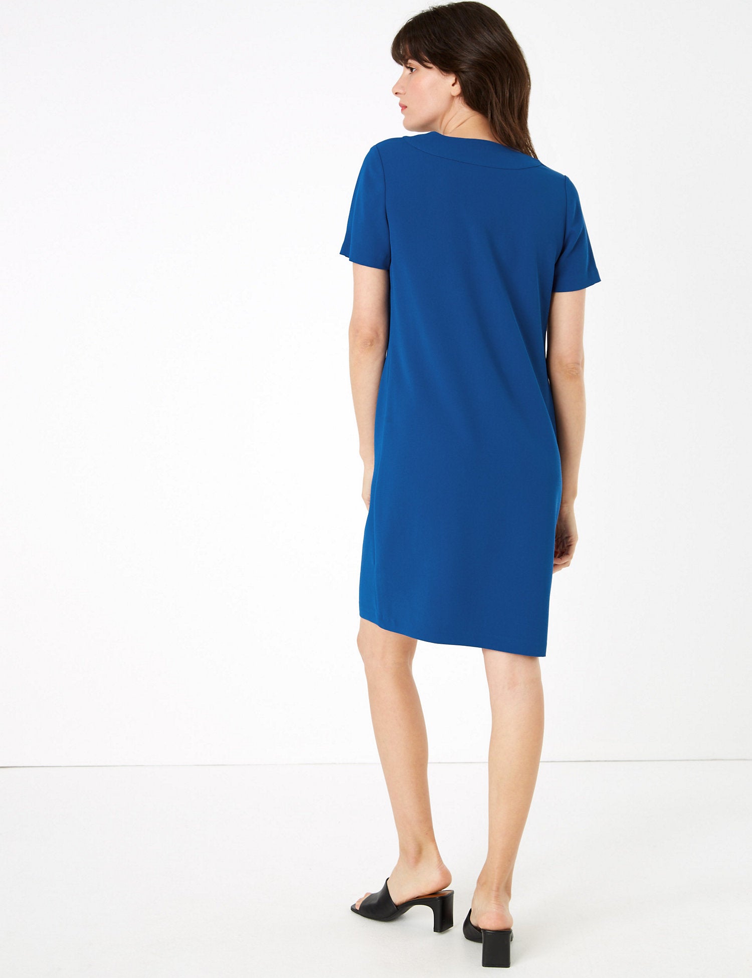 Crepe V-Neck Knee Length Shift Dress