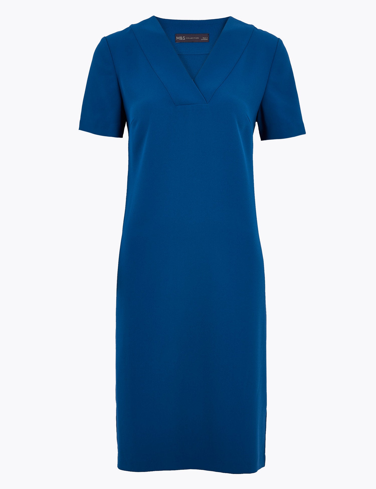 Crepe V-Neck Knee Length Shift Dress