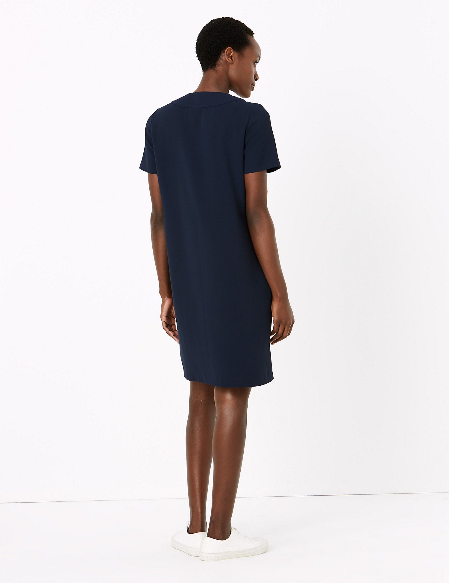 Crepe V-Neck Knee Length Shift Dress