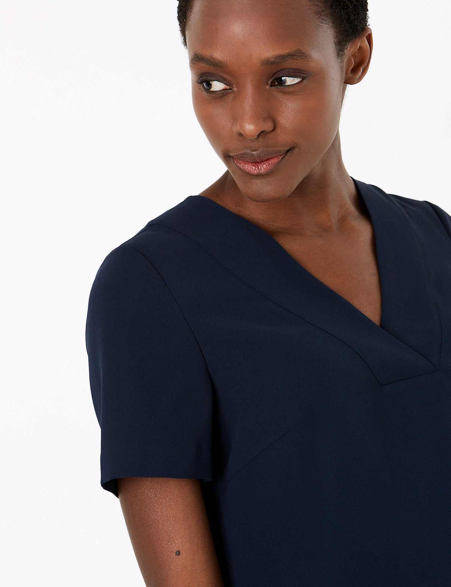 Crepe V-Neck Knee Length Shift Dress