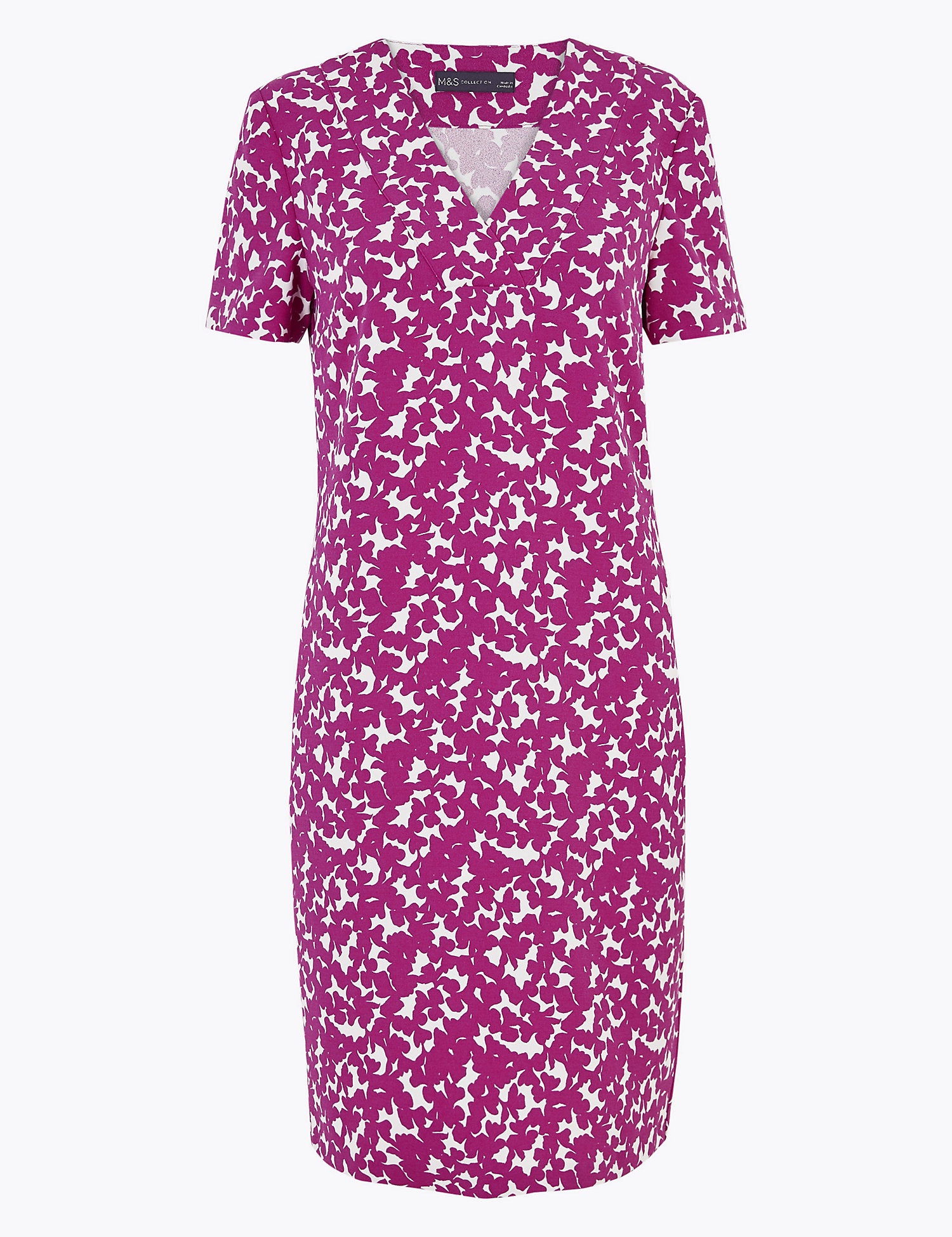 Crepe Floral V-Neck Knee Length Shift Dress