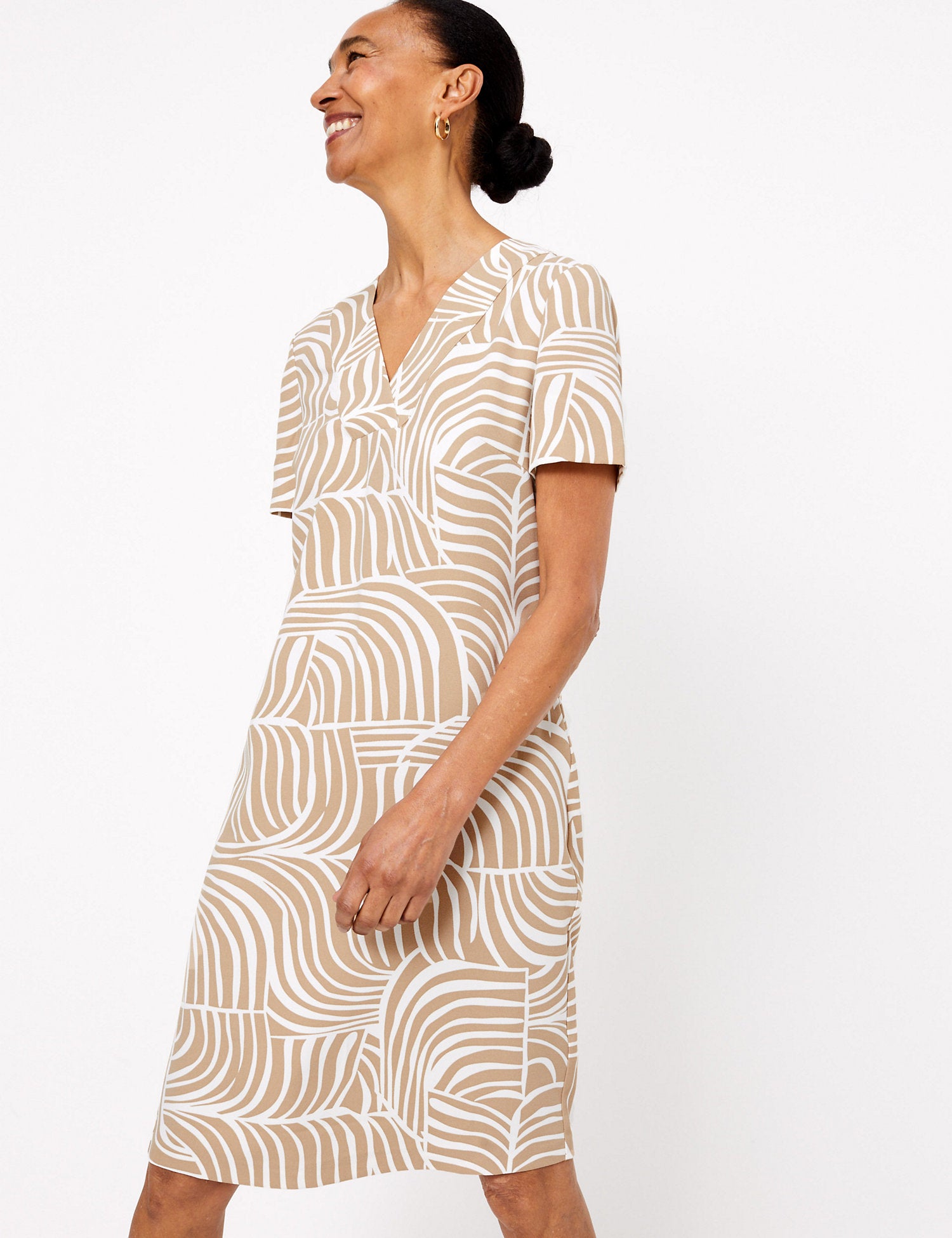 Crepe Printed V-Neck Shift Dress