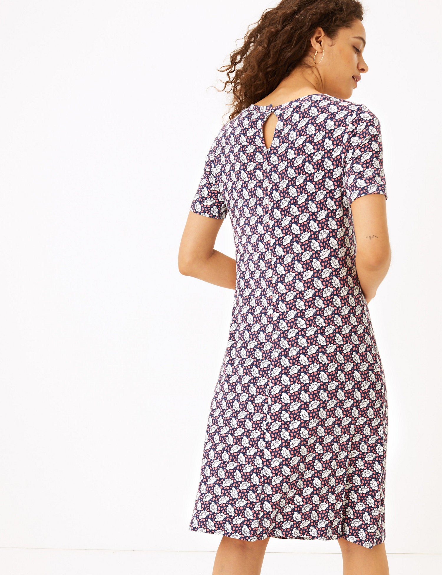 Jersey Floral Knee Length Swing Dress