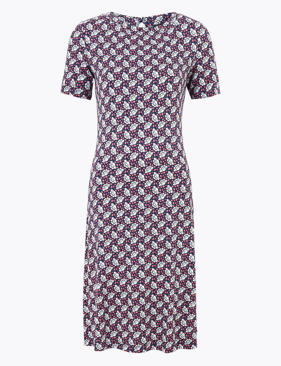 Jersey Floral Knee Length Swing Dress