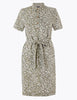 Linen Blend Floral Belted Shirt Dress