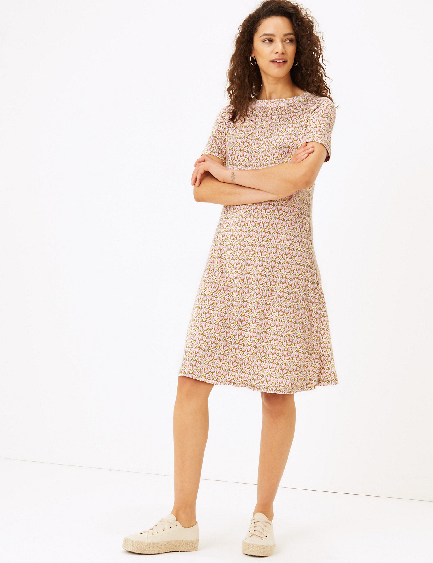 Jersey Floral Knee Length Swing Dress