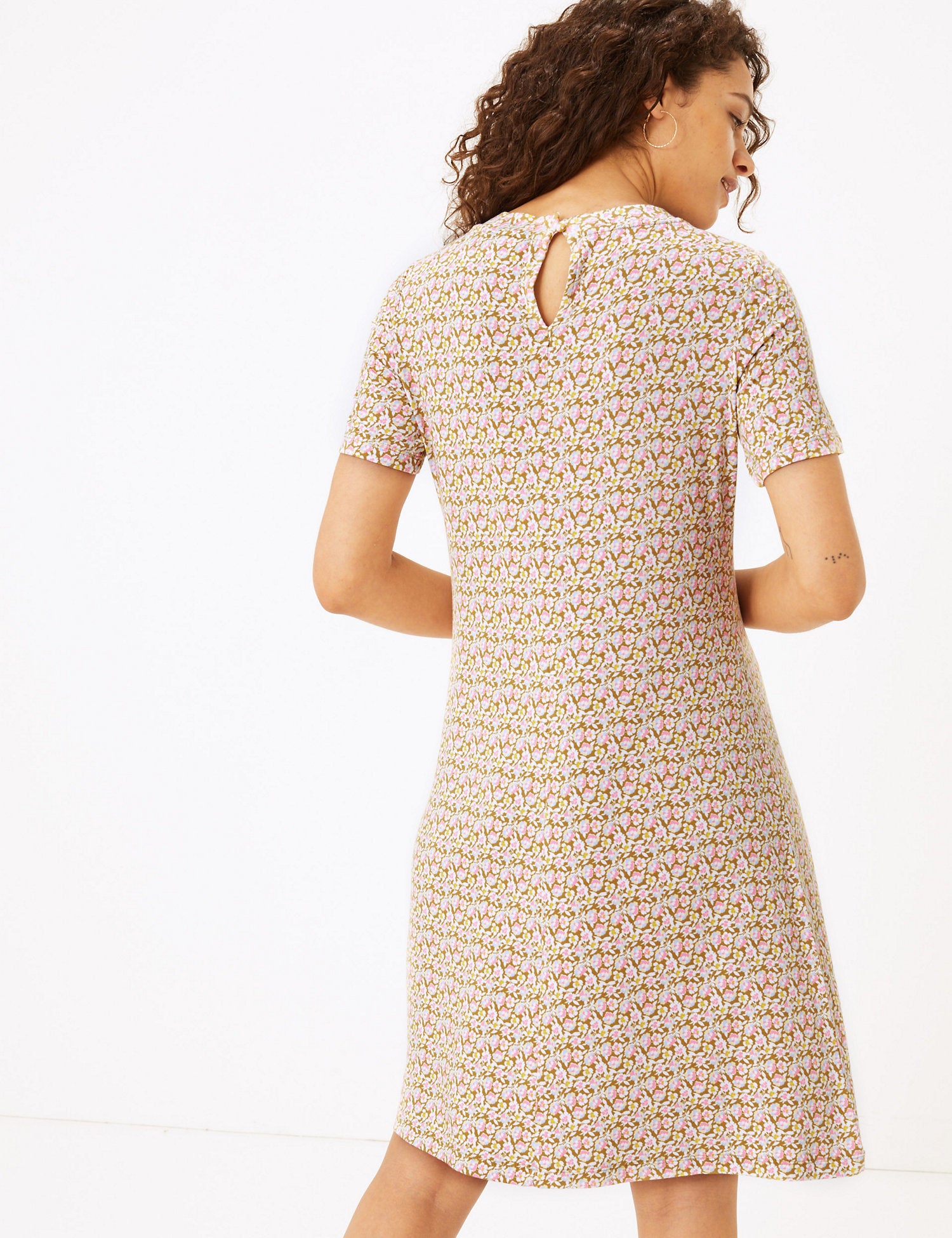 Jersey Floral Knee Length Swing Dress