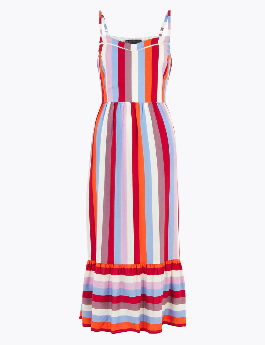 Striped Sleeveless Midi Slip Dress