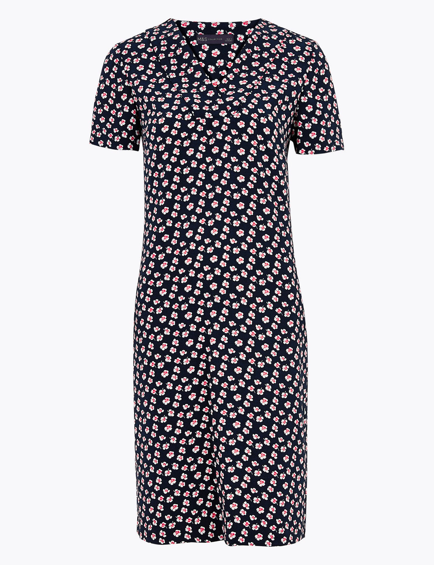 Crepe Floral V-Neck Knee Length Shift Dress