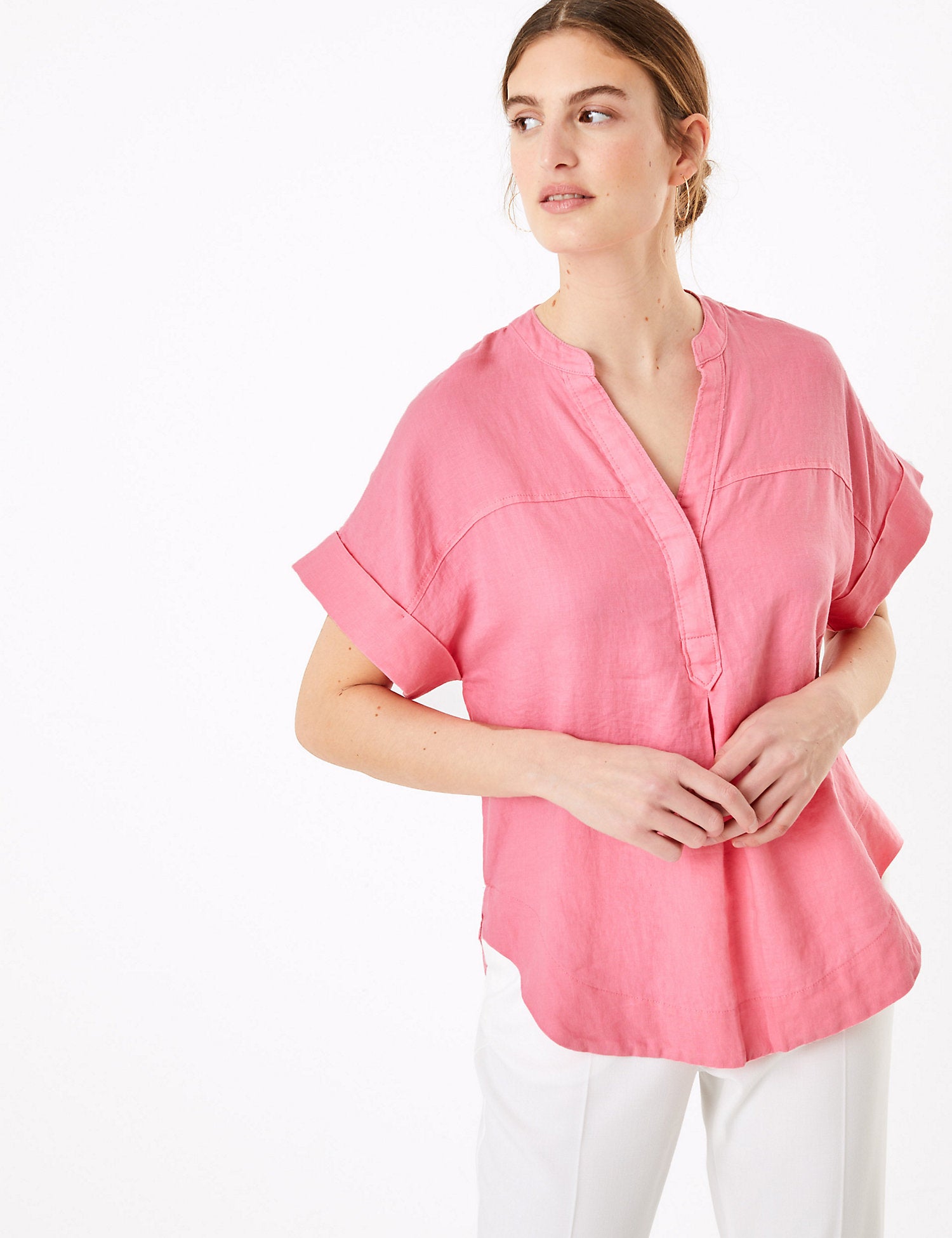Pure Linen V-Neck Blouse