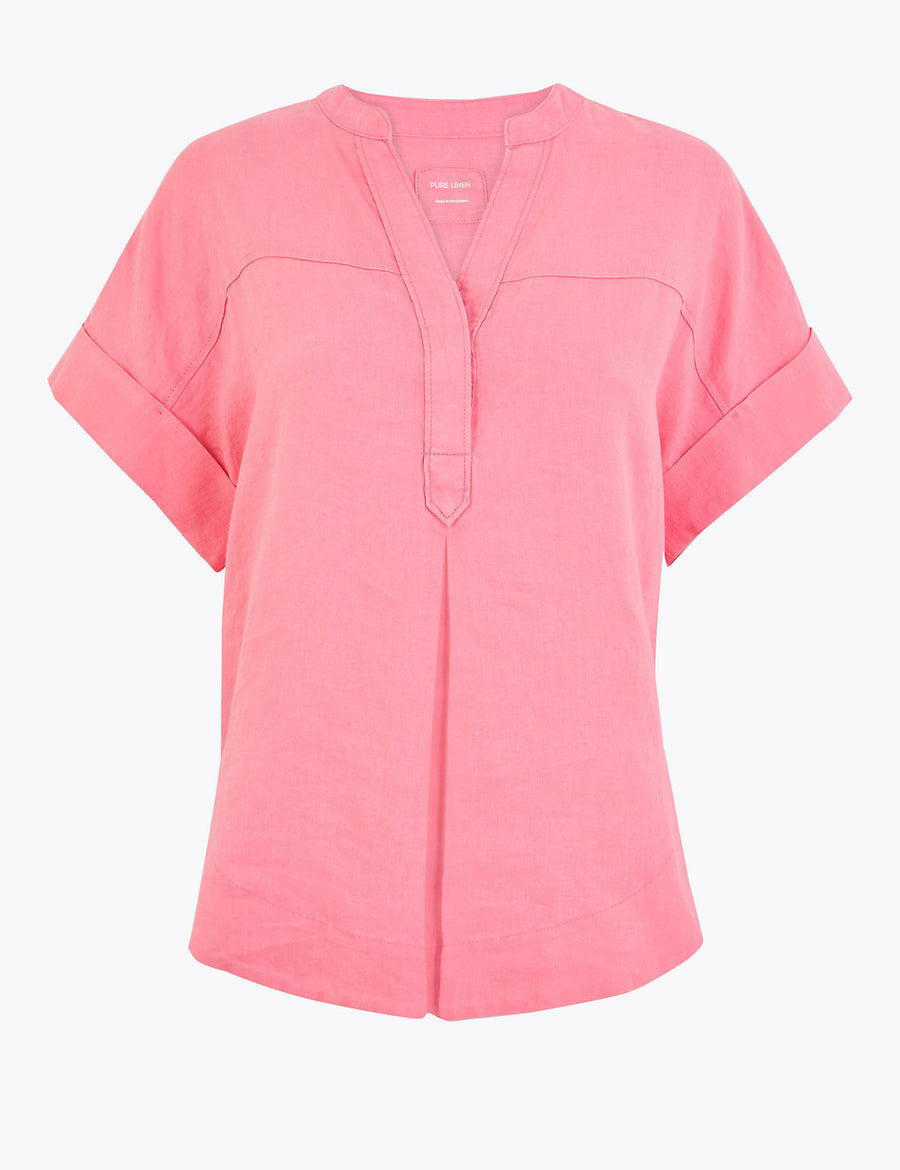 Pure Linen V-Neck Blouse