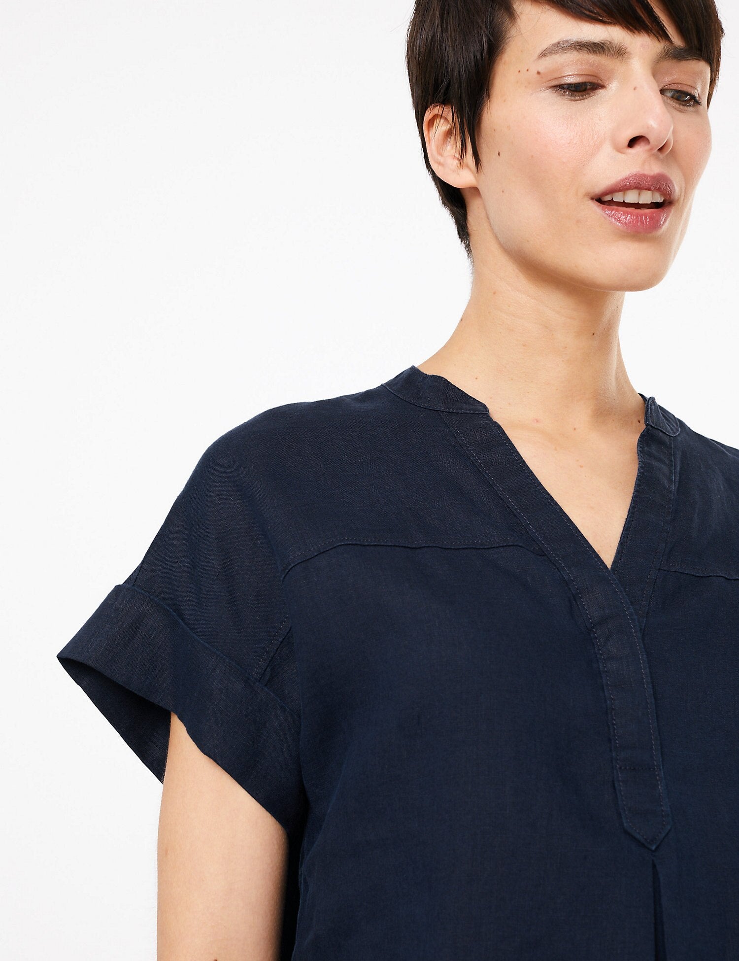 Pure Linen Popover Blouse