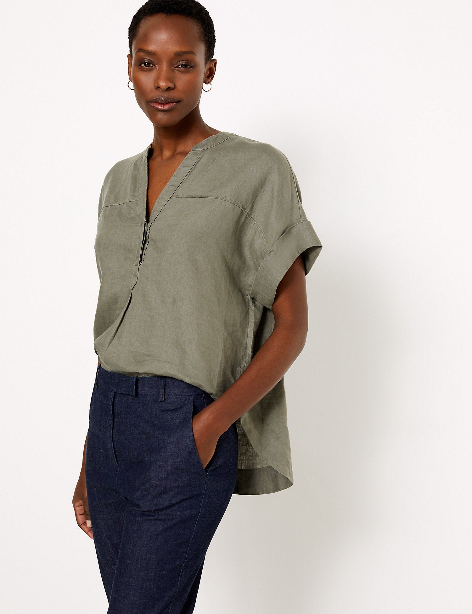 Pure Linen Popover Blouse