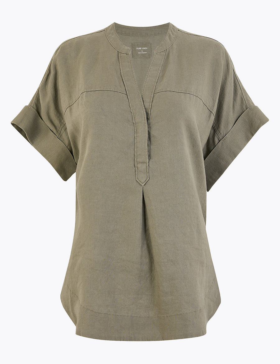 Pure Linen Popover Blouse