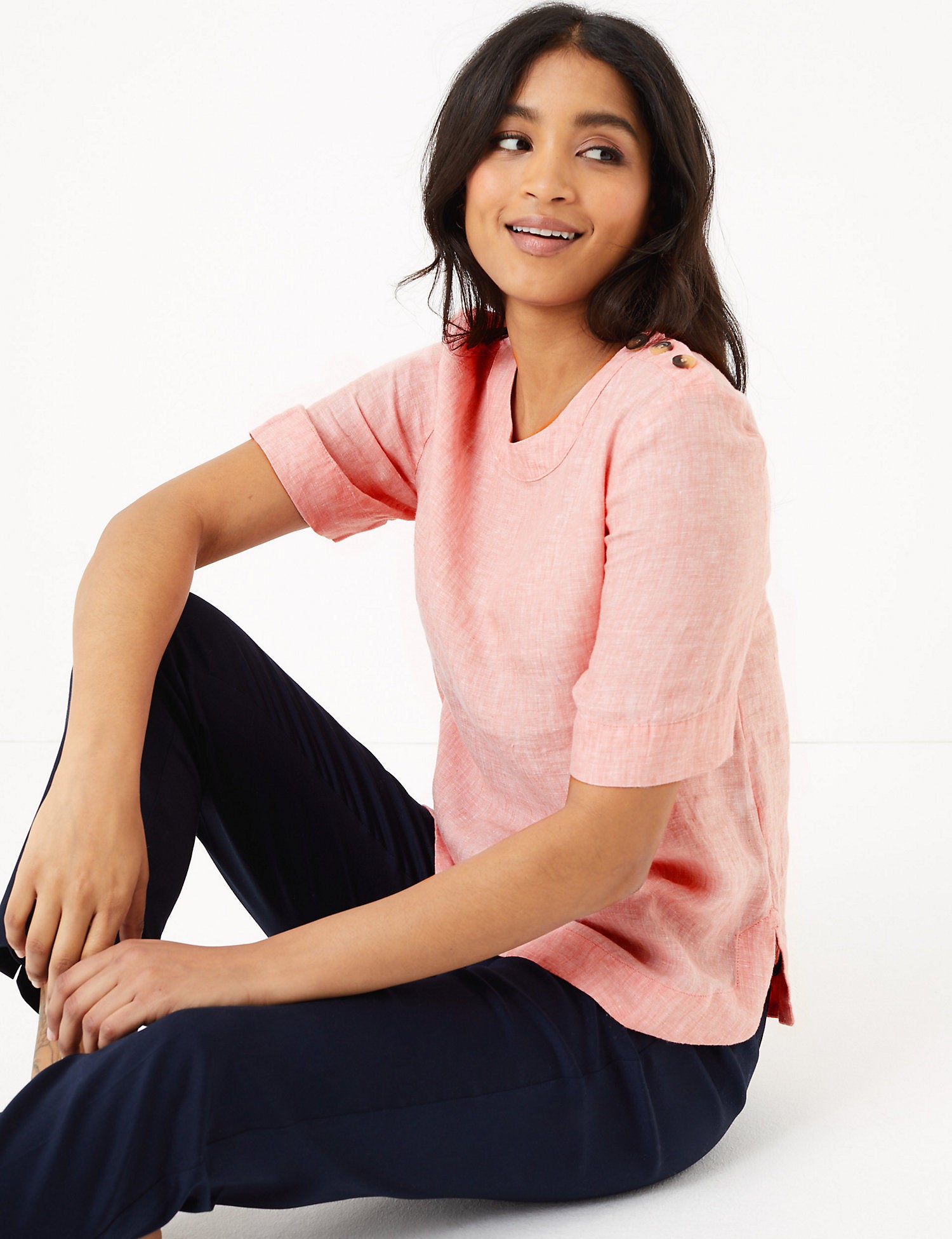 Pure Linen Button Detailed Blouse