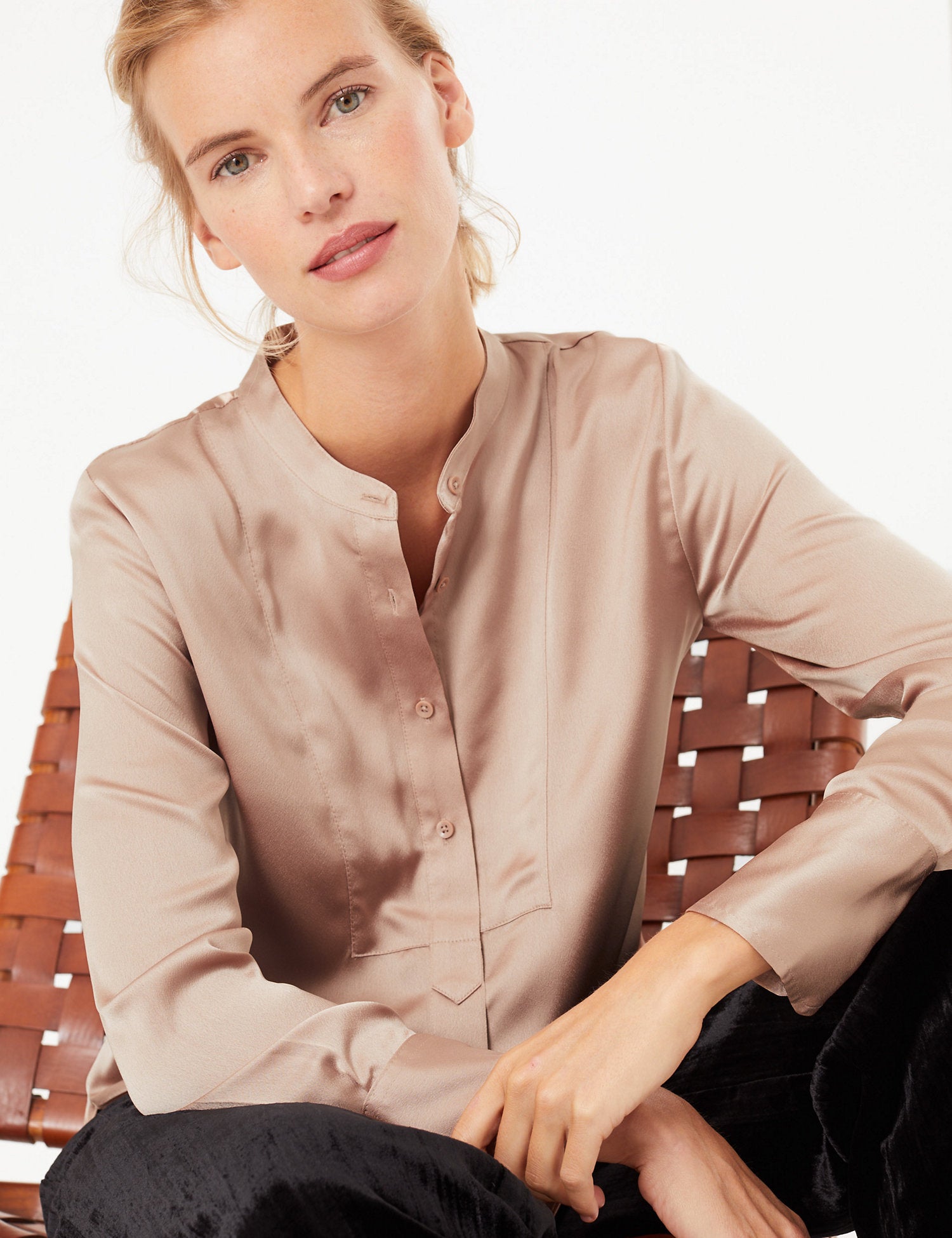 Satin Bib Longline Shirt