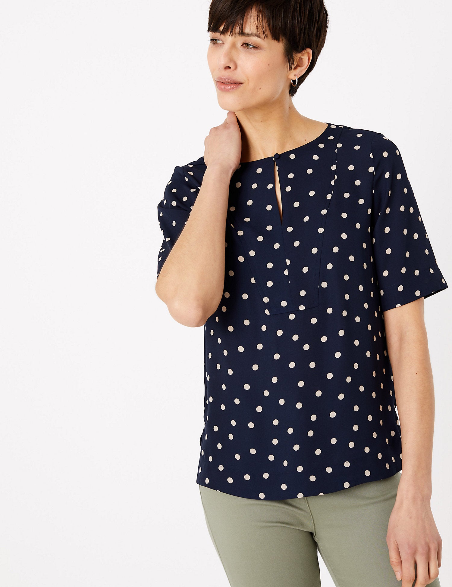Polka Dot Bib Front Blouse