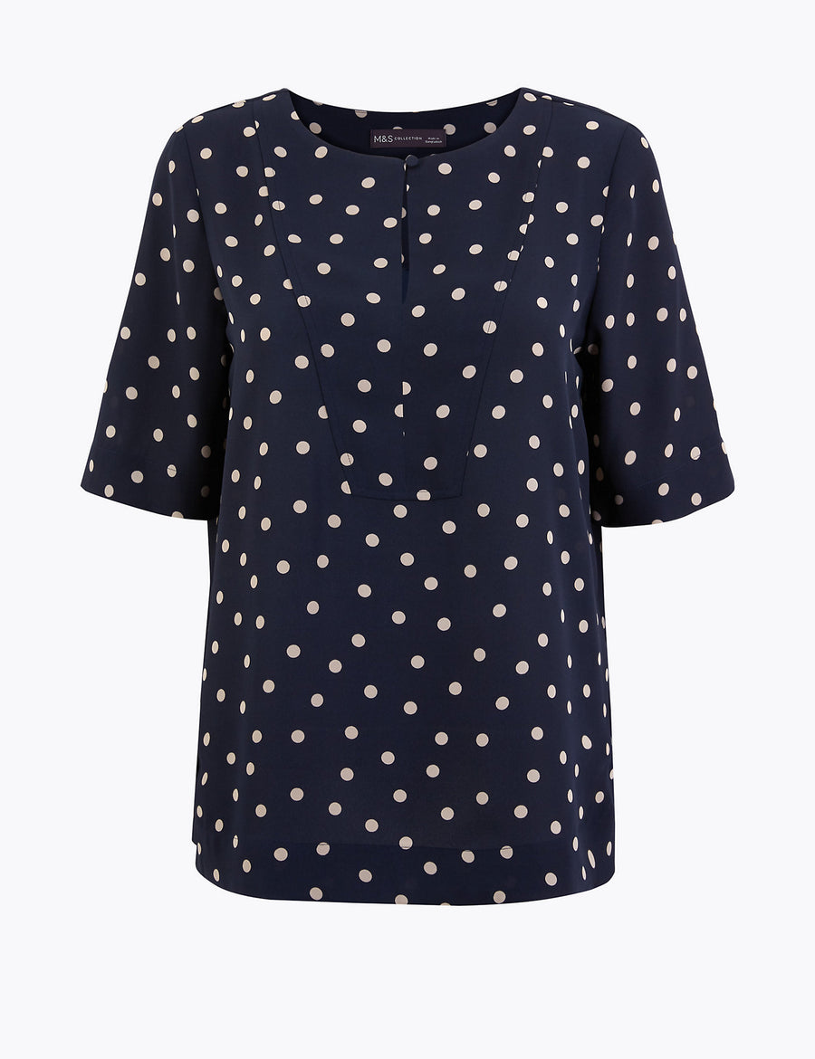 Polka Dot Bib Front Blouse