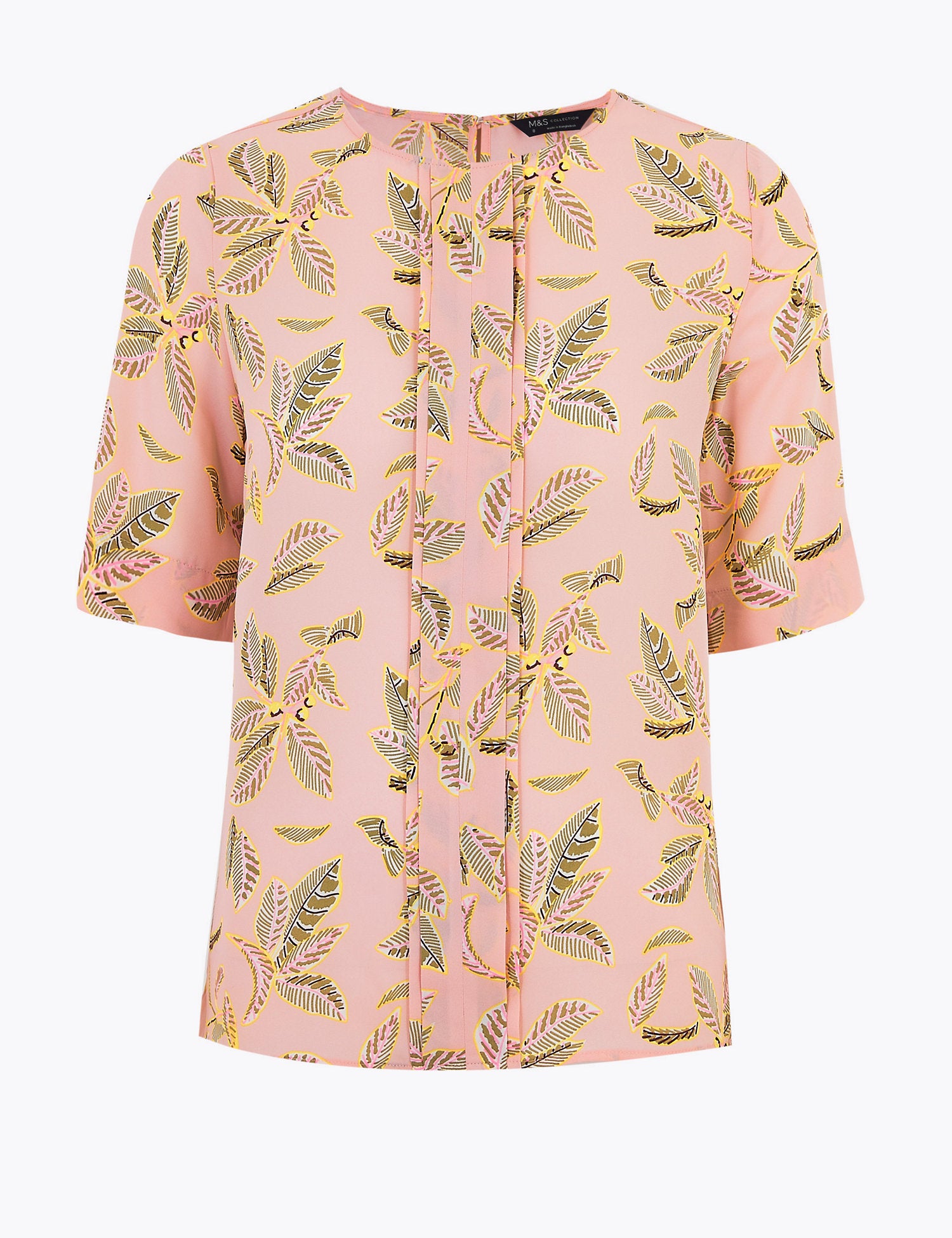 Leaf Print Short Sleeve Blouse