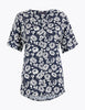Satin Floral Longline Short Sleeve Blouse