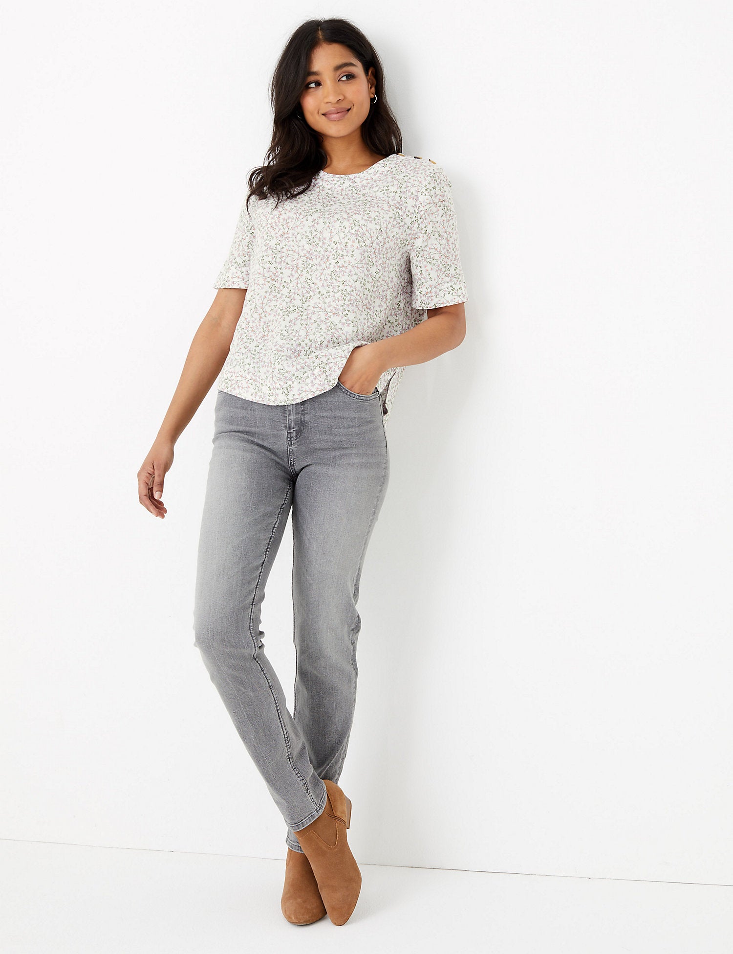 Pure Linen Floral Print Woven Blouse