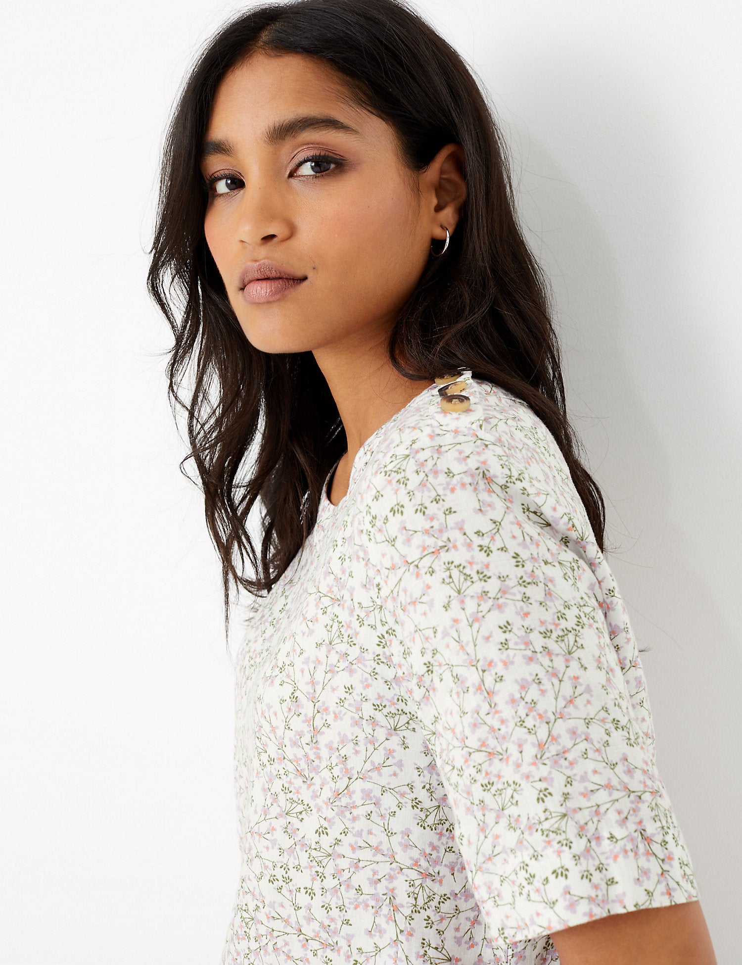 Pure Linen Floral Print Woven Blouse