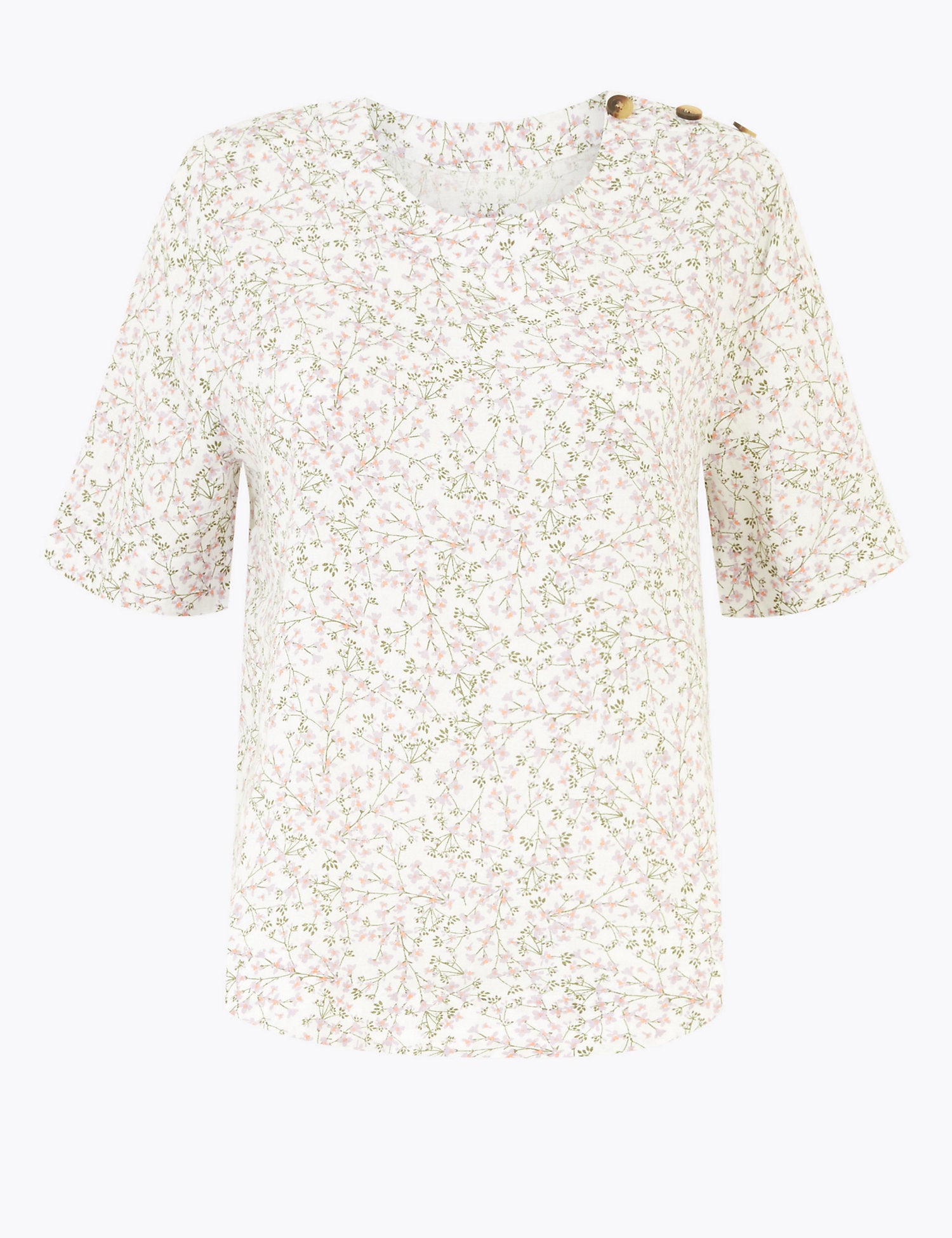 Pure Linen Floral Print Woven Blouse