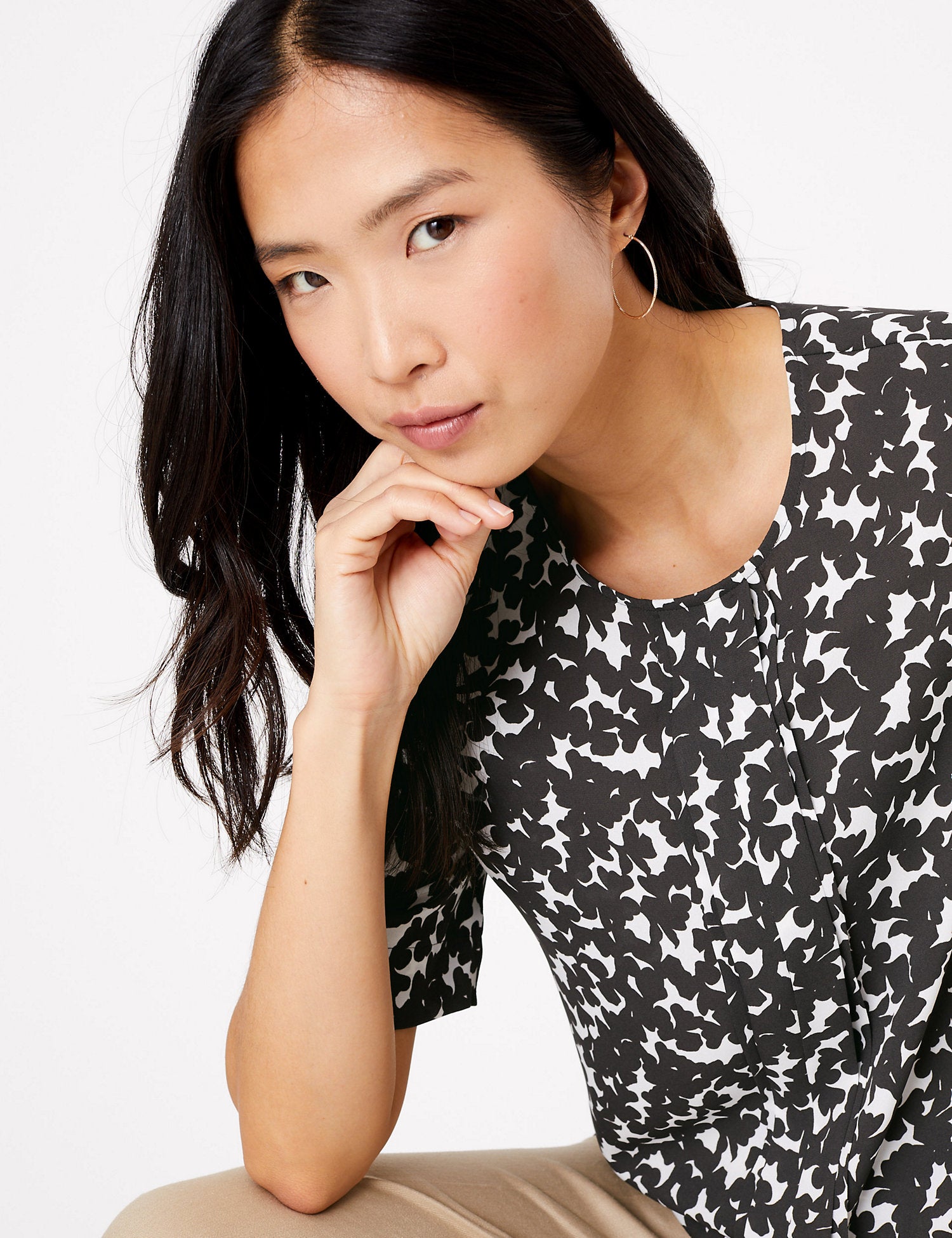 Floral Pleat Front Woven Blouse