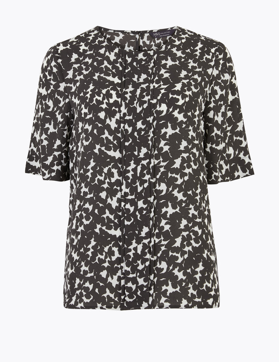Floral Pleat Front Woven Blouse