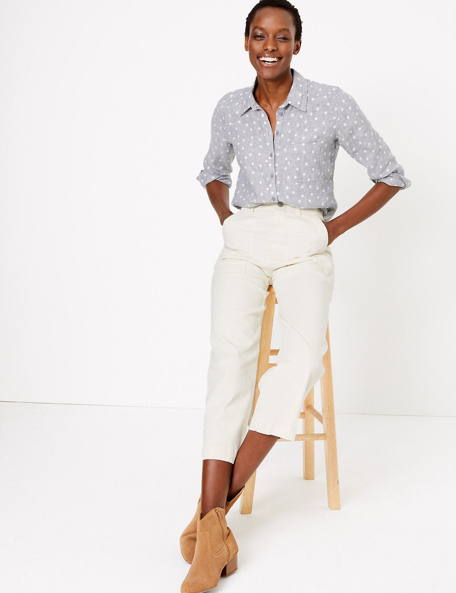 Pure Linen Polka Dot Shirt