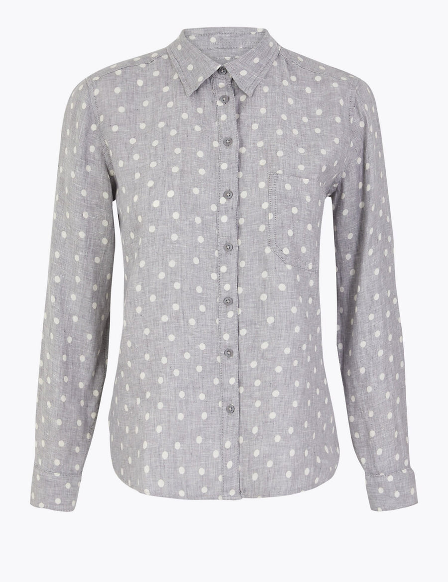Pure Linen Polka Dot Shirt