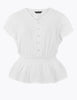 Pure Cotton Waisted Short Sleeve Blouse