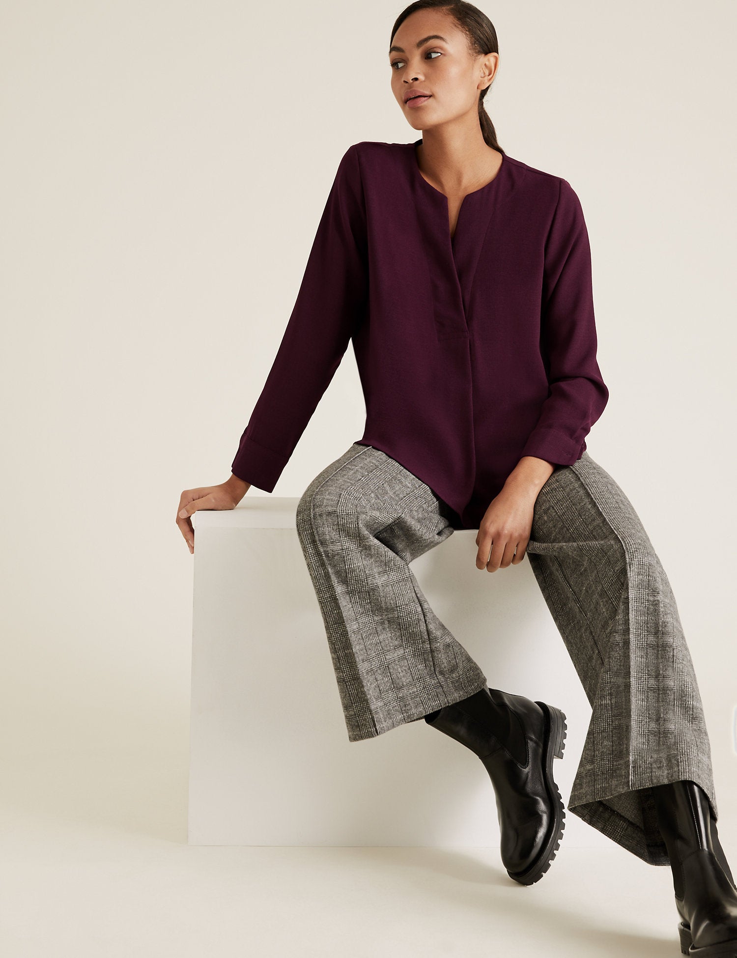 Long Sleeve Popover Blouse