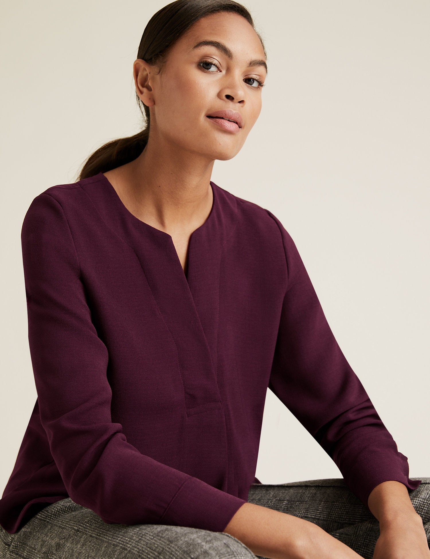 Long Sleeve Popover Blouse