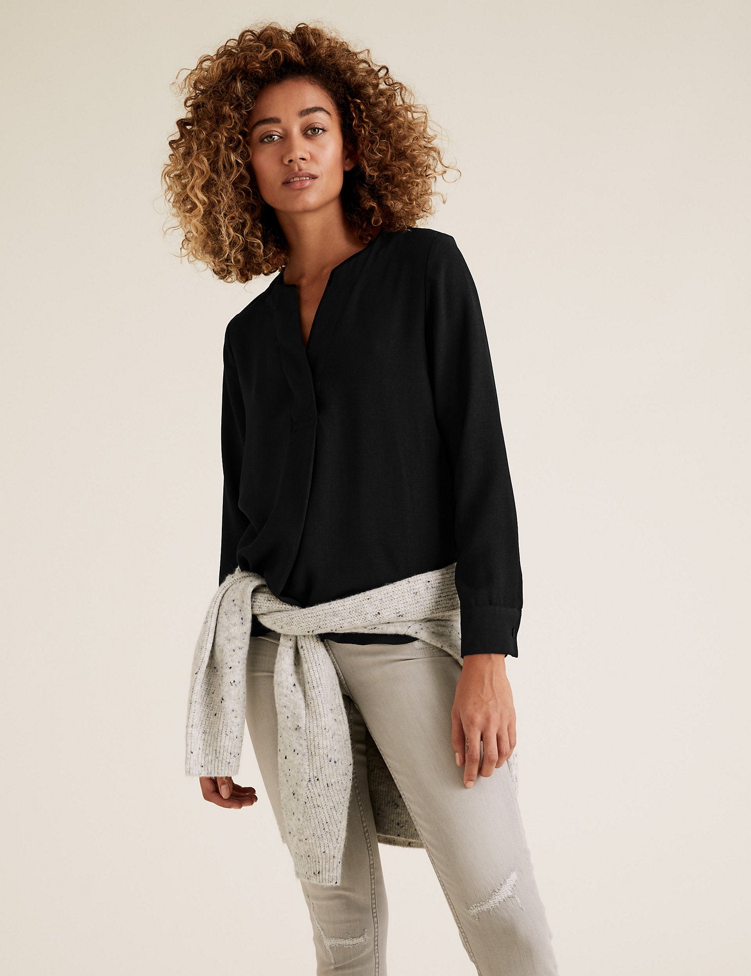 Long Sleeve Popover Blouse