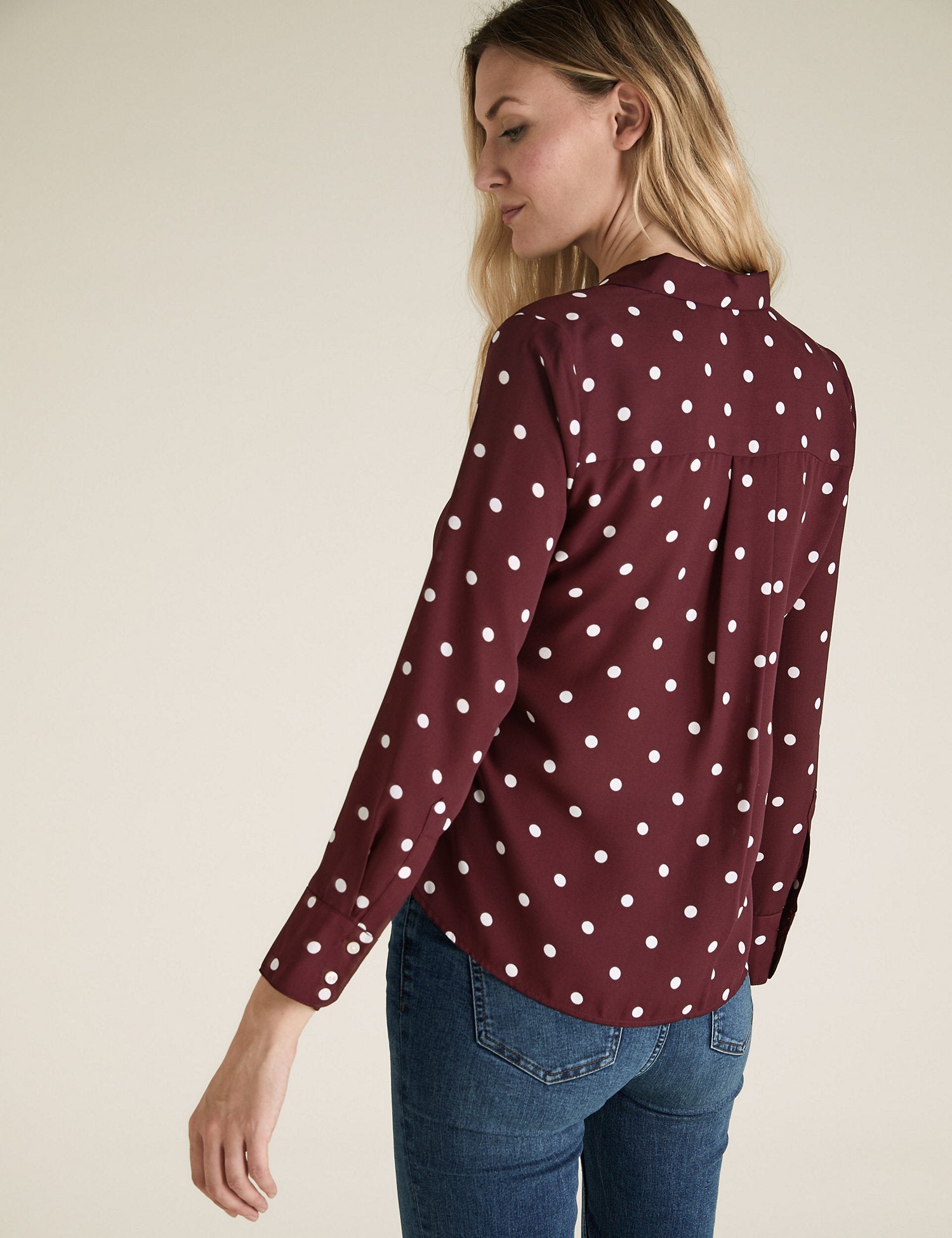 Crepe Polka Dot Long Sleeve Shirt