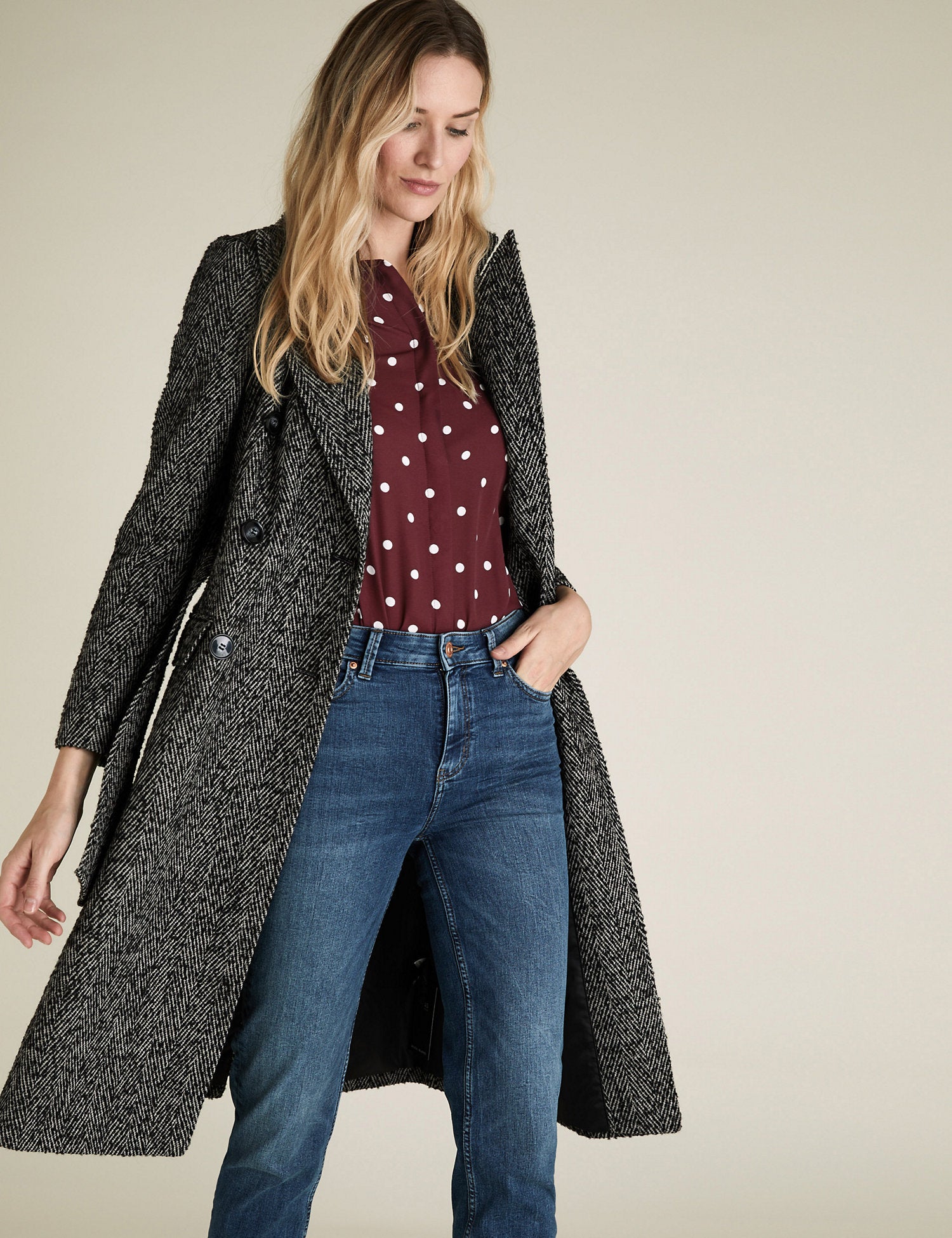 Crepe Polka Dot Long Sleeve Shirt