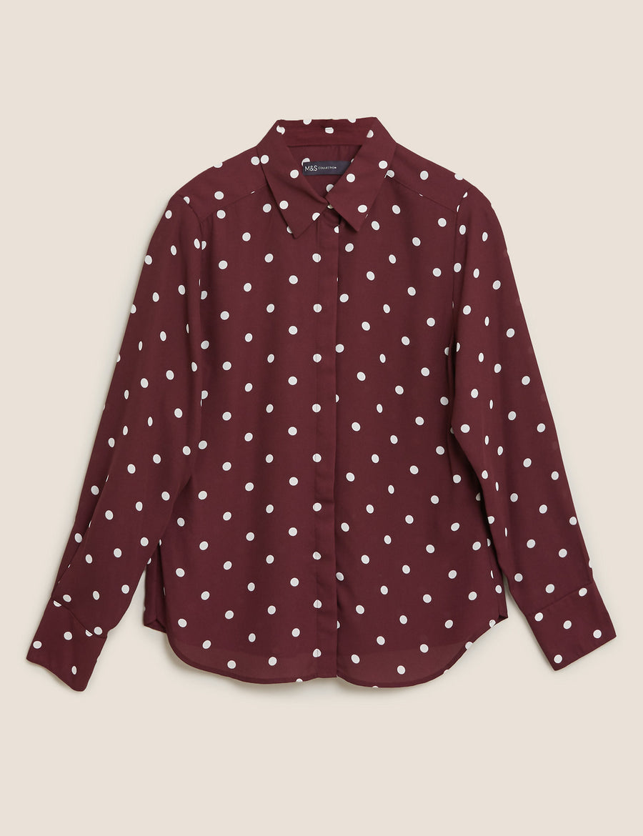 Crepe Polka Dot Long Sleeve Shirt