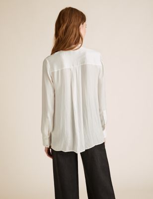 Satin Tie Neck Ruffle Long Sleeve Blouse