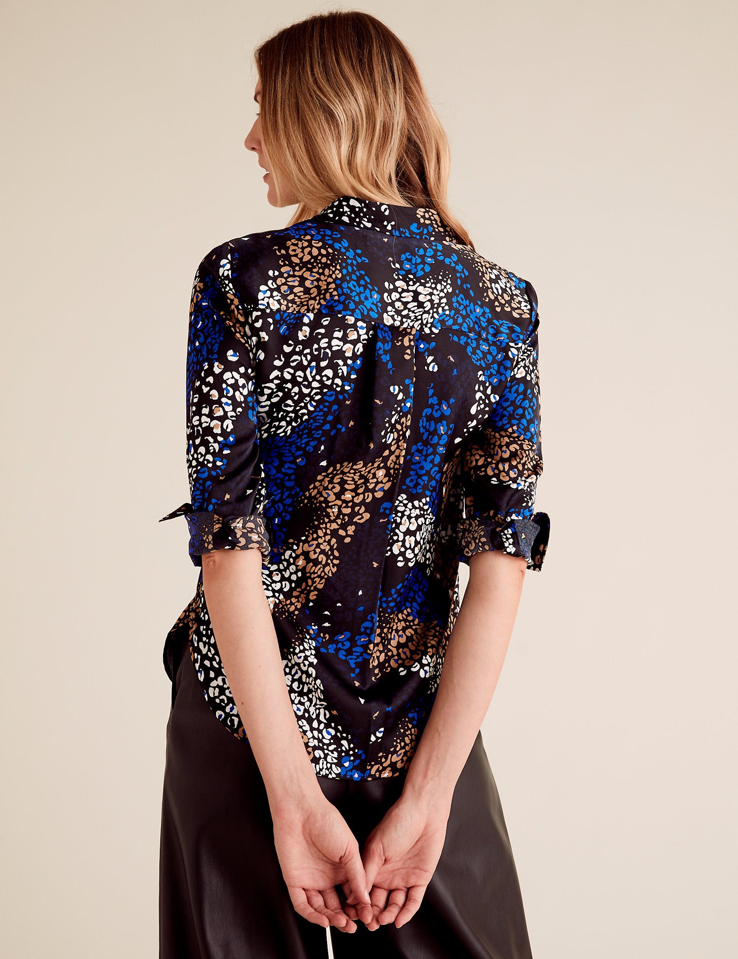 Satin Animal Print Long Sleeve Shirt