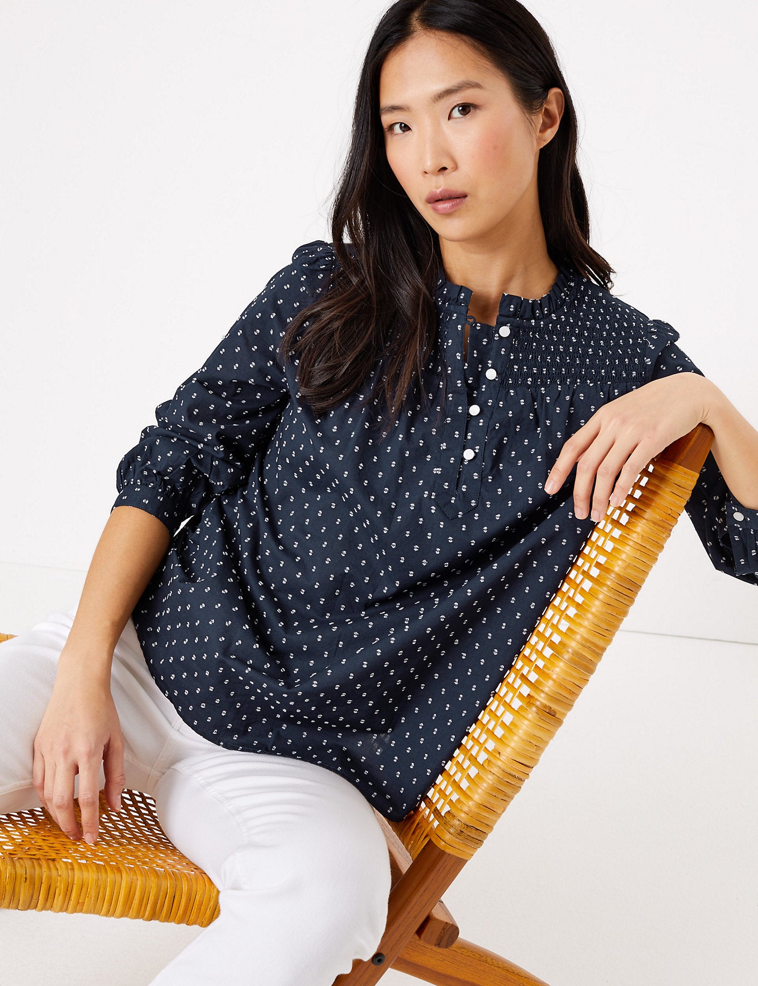 Cotton Printed Long Sleeve Blouse
